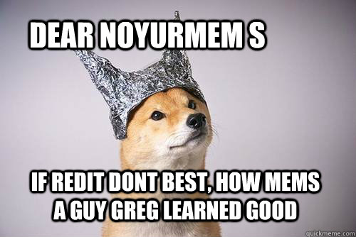 DEAR NOYURMEM S IF REDIT DONT BEST, HOW MEMS A GUY GREG LEARNED GOOD - DEAR NOYURMEM S IF REDIT DONT BEST, HOW MEMS A GUY GREG LEARNED GOOD  Tin-Foil Dog