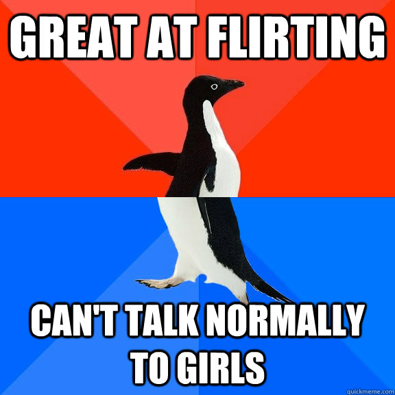 Great at flirting can't talk normally to girls  Socially Awesome Awkward Penguin