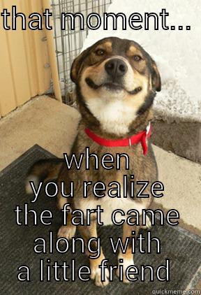 THAT MOMENT...  WHEN YOU REALIZE THE FART CAME ALONG WITH A LITTLE FRIEND  Good Dog Greg