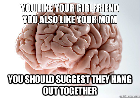 You like your girlfriend
You also like your mom You should suggest they hang out together  Scumbag Brain