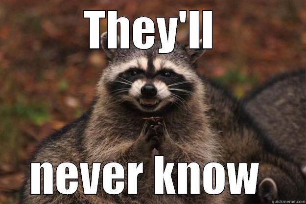  never know - THEY'LL NEVER KNOW  Evil Plotting Raccoon