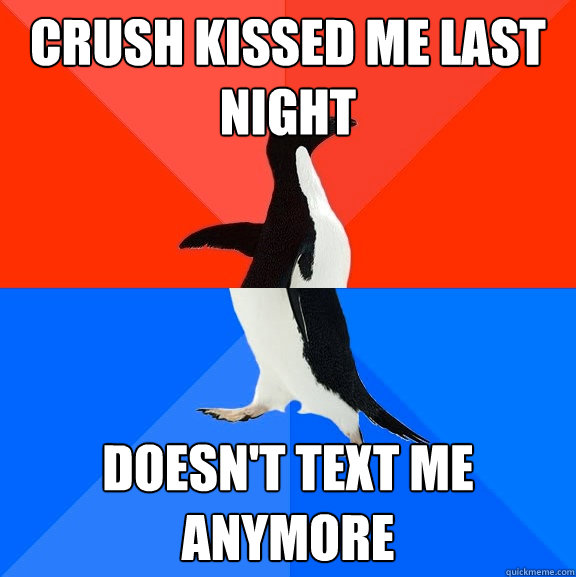 Crush kissed me last night doesn't text me anymore  Socially Awesome Awkward Penguin