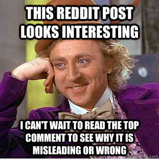 This reddit post looks interesting I can't wait to read the top comment to see why it is misleading or wrong - This reddit post looks interesting I can't wait to read the top comment to see why it is misleading or wrong  Condescending Wonka