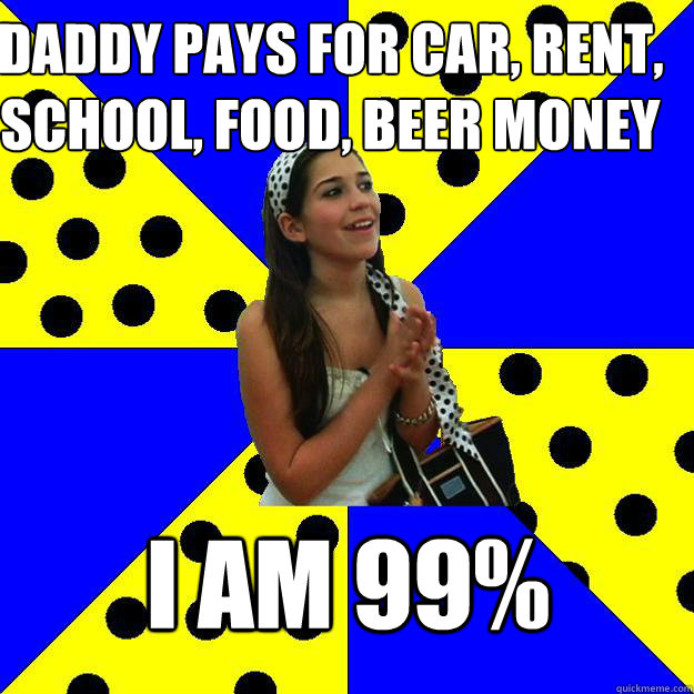 DADDY PAYS FOR CAR, RENT, SCHOOL, FOOD, BEER MONEY I AM 99%  Sheltered Suburban Kid