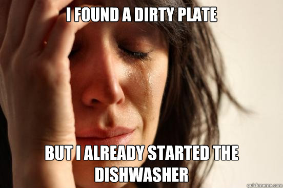 I found a dirty plate but I already started the dishwasher  First World Problems