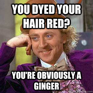 You dyed your hair red? You're obviously a ginger - You dyed your hair red? You're obviously a ginger  Condescending Wonka