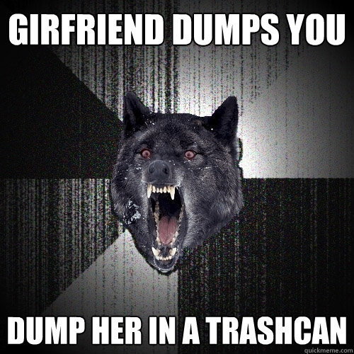girfriend dumps you dump her in a trashcan  Insanity Wolf