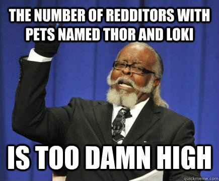 The number of redditors with pets named thor and loki is too damn high  Too Damn High