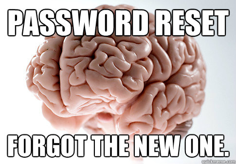 password reset forgot the new one.  Scumbag Brain