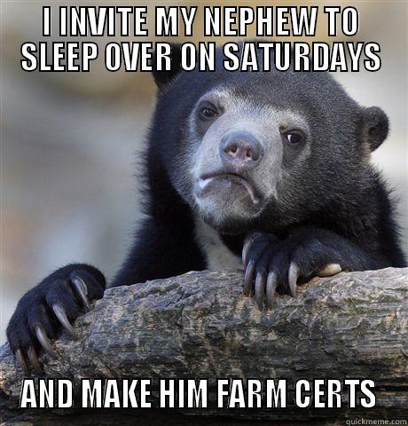 I INVITE MY NEPHEW TO SLEEP OVER ON SATURDAYS AND MAKE HIM FARM CERTS  Confession Bear
