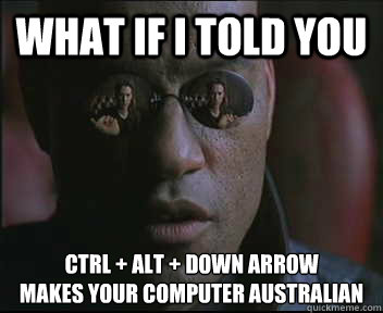 What if I told you CTRL + ALT + DOWN ARROW 
makes your computer australian  Morpheus SC