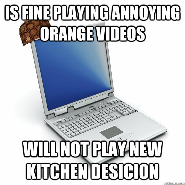 is fine playing annoying orange videos will not play new kitchen desicion  Scumbag computer