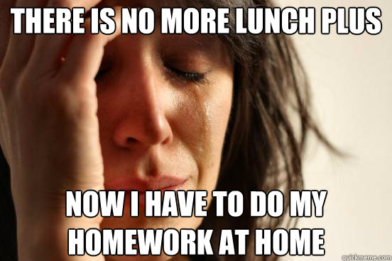 there is no more lunch plus now i have to do my homework at home  First World Problems