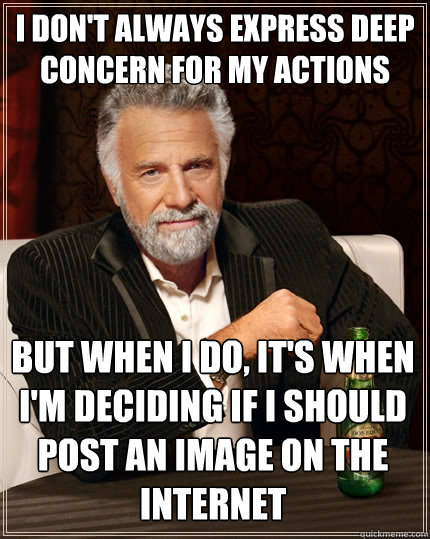 I don't always express deep concern for my actions But when I do, it's when I'm deciding if I should post an image on the internet  The Most Interesting Man In The World
