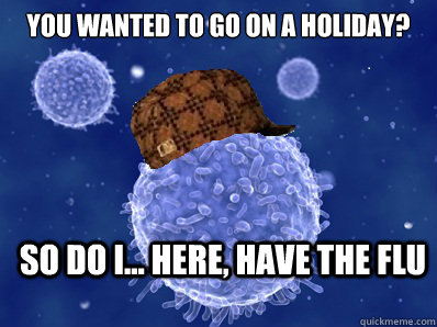 You wanted to go on a holiday? so do i... here, have the flu - You wanted to go on a holiday? so do i... here, have the flu  Scumbag immune system