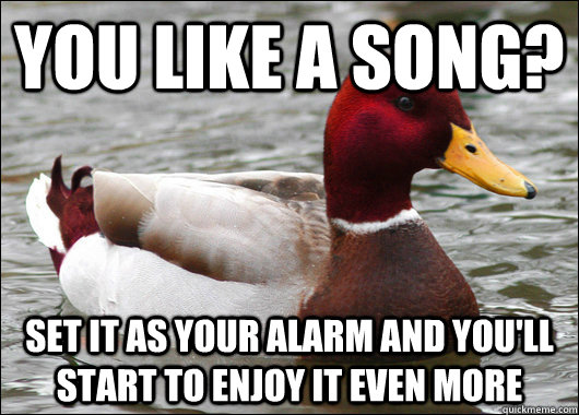 You like a song? Set it as your alarm and you'll start to enjoy it even more  Malicious Advice Mallard