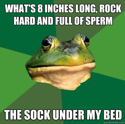 What's 8 inches long, rock hard and full of sperm  The sock under my bed
  