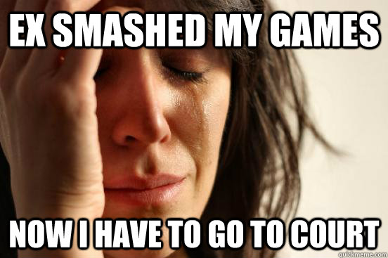 Ex smashed my games now i have to go to court  First World Problems