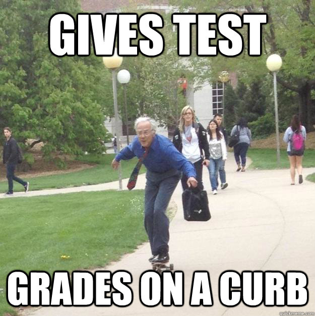 Gives test grades on a curb - Gives test grades on a curb  Skateboarding Professor