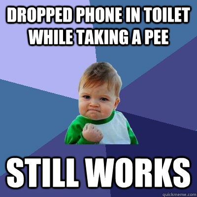 dropped phone in toilet while taking a pee still works  Success Kid