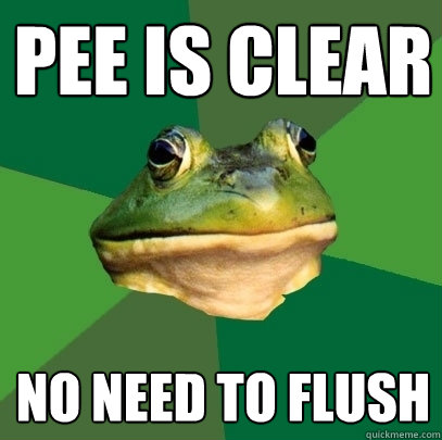 Pee is clear No need to flush   Foul Bachelor Frog