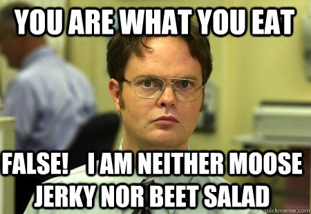You are what you eat False!    i am neither moose jerky nor beet salad  Schrute