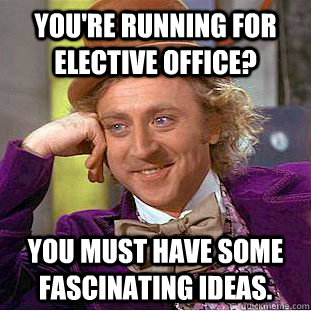You're running for elective office? You must have some fascinating ideas.  Creepy Wonka