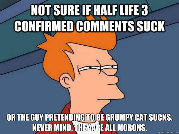 Not sure if Half Life 3 confirmed comments suck or the guy pretending to be Grumpy Cat sucks. Never mind. They are all morons.  Not sure Fry