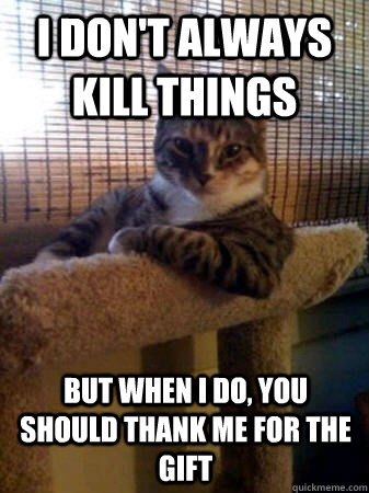 I don't always kill things but when I do, you should thank me for the gift  The Most Interesting Cat in the World