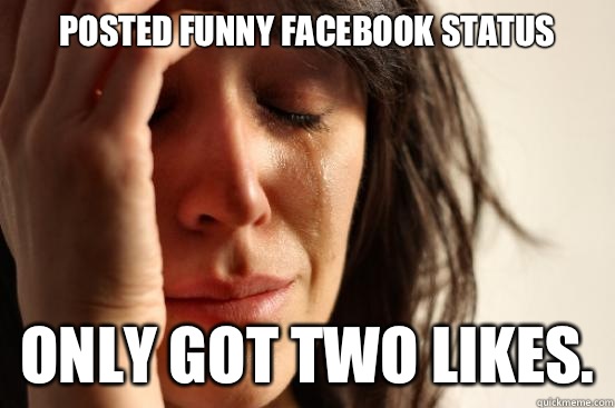 Posted funny Facebook status Only got two likes.   First World Problems