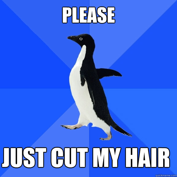 Please just cut my hair    Socially Awkward Penguin