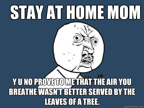 Stay at Home Mom y u no prove to me that the air you breathe wasn’t better served by the leaves of a tree.  Y U No
