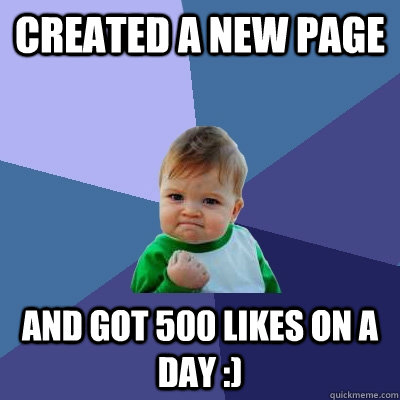 Created a New Page And Got 500 Likes On a Day :) - Created a New Page And Got 500 Likes On a Day :)  Success Kid
