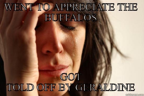 WENT TO APPRECIATE THE BUFFALOS GOT TOLD OFF BY GERALDINE First World Problems