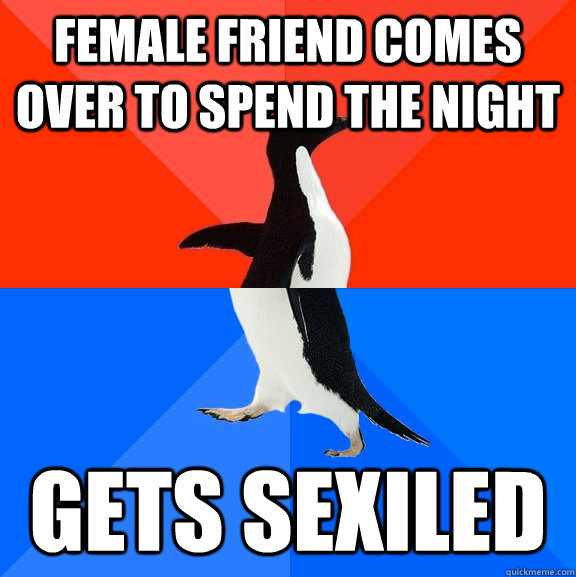 Female friend comes over to spend the night Gets sexiled  Socially Awesome Awkward Penguin