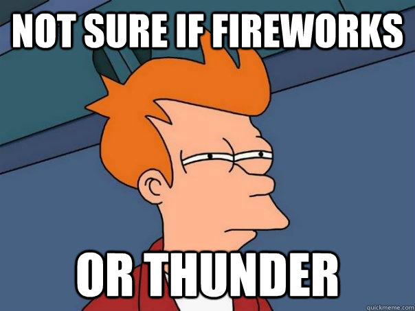 Not sure if fireworks Or thunder  Futurama Fry