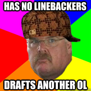 has no Linebackers drafts another OL  Scumbag Andy Reid
