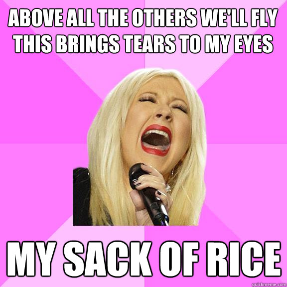 Above all the others we'll fly
This brings tears to my eyes MY SACK OF RICE  Wrong Lyrics Christina