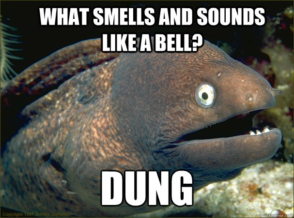 What smells and sounds like a bell? dung - What smells and sounds like a bell? dung  Bad Joke Eel