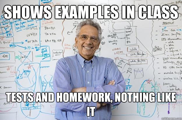 Shows examples in class Tests and homework, nothing like it - Shows examples in class Tests and homework, nothing like it  Engineering Professor