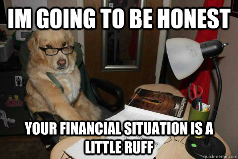 im going to be honest your financial situation is a little ruff   Financial Advice Dog