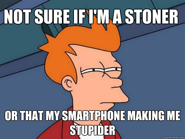 Not sure if I'm a stoner  or that my smartphone making me stupider  Futurama Fry