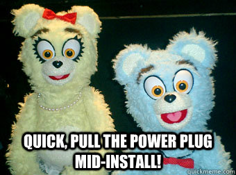  Quick, pull the power plug mid-install!  Bad Idea Bears