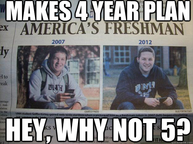 Makes 4 year plan Hey, why not 5? - Makes 4 year plan Hey, why not 5?  5th Year Freshman