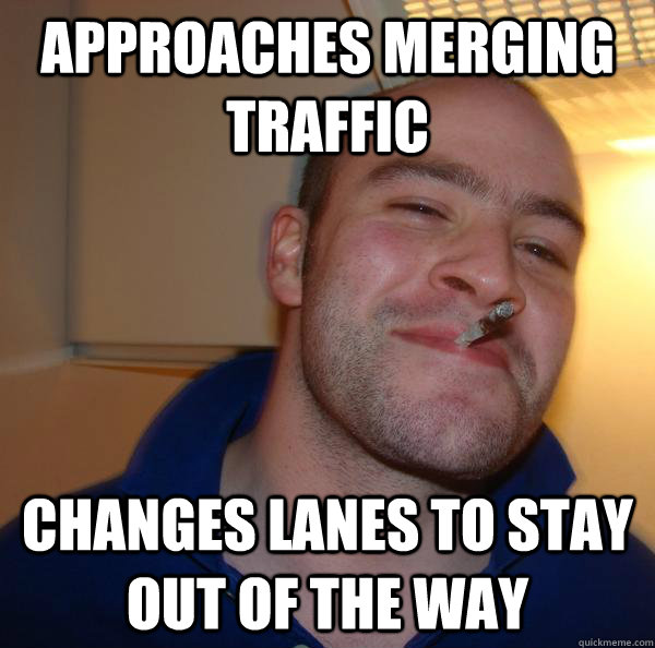 Approaches merging traffic changes lanes to stay out of the way  - Approaches merging traffic changes lanes to stay out of the way   Misc
