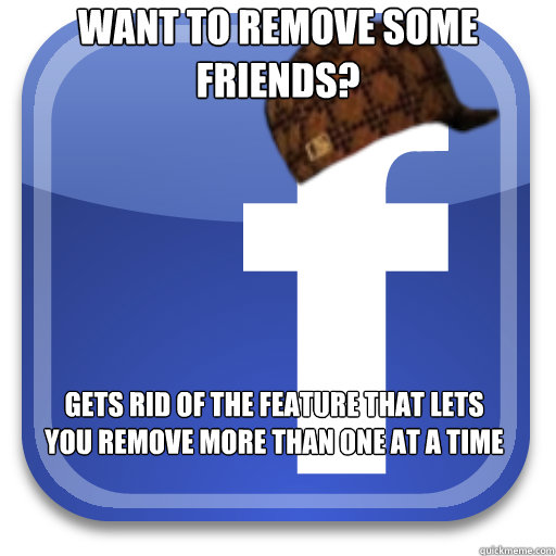 Want to remove some friends? gets rid of the feature that lets you remove more than one at a time - Want to remove some friends? gets rid of the feature that lets you remove more than one at a time  Scumbag Facebook