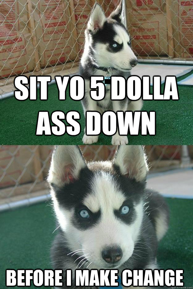 sit yo 5 dolla ass down  before i make change  Insanity puppy
