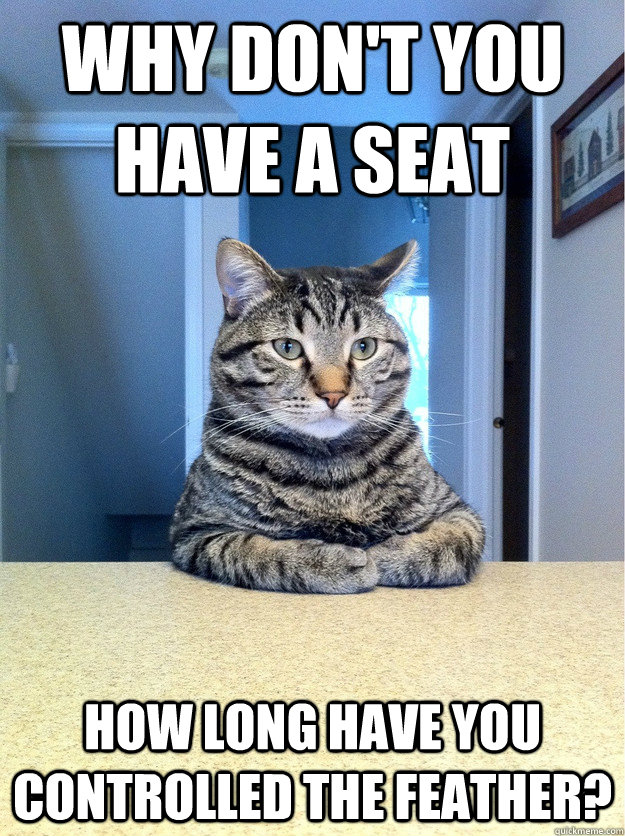 Why don't you have a seat how long have you controlled the feather? - Why don't you have a seat how long have you controlled the feather?  Chris Hansen Cat