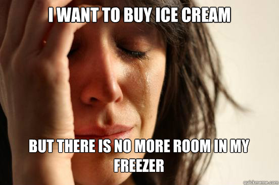 I want to buy ice cream but there is no more room in my freezer   First World Problems