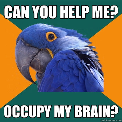 Can you help me? Occupy my brain?   - Can you help me? Occupy my brain?    Paranoid Parrot